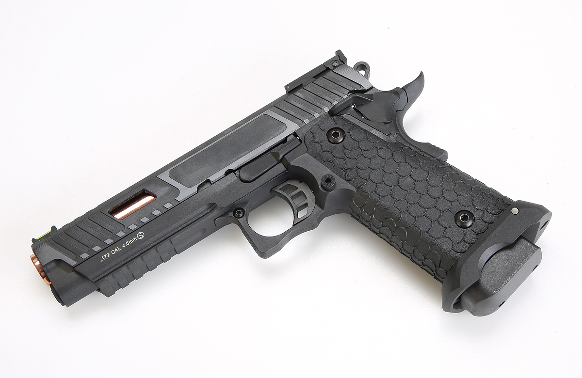 KLI JW3 Baba Yaga Hi-Capa 5.1 Co2 Blowback Pistol (Rose Gold Barrel – 4.5mm/.177 – Black)